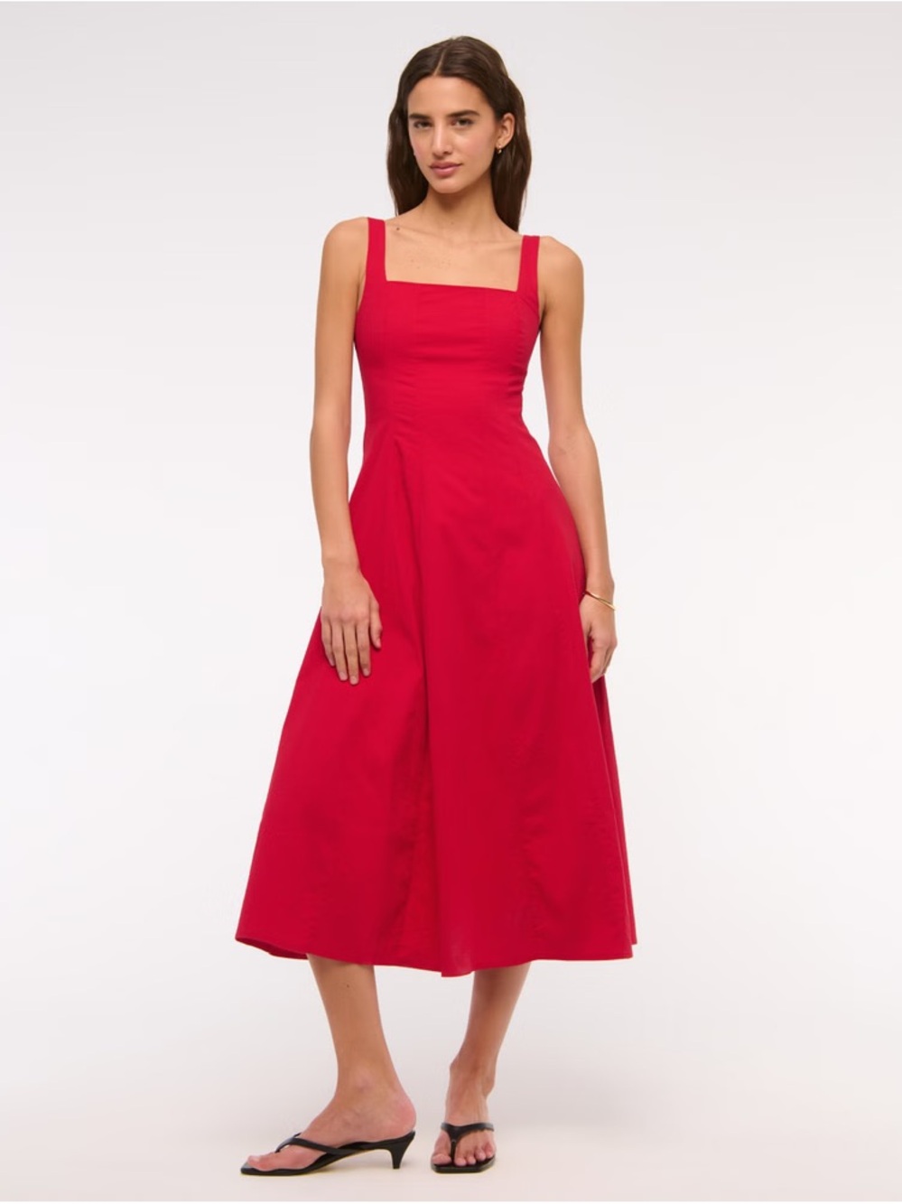 Abercrombie & Fitch Red Mila Square-Neck Midi Dress - size MT